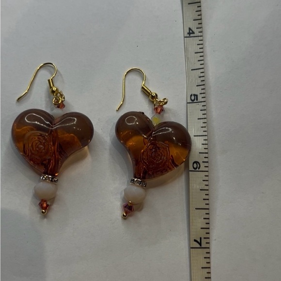 590. Handmade Heart Earrings - Gold and Brown W/ Padpatadsha Swarovski crystals - Picture 8 of 8
